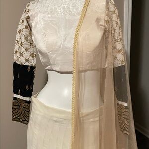 Elegant Cream and Black Embroidered Outfit